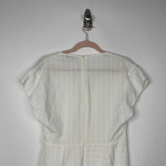2/$30 ZARA Asymmetric Dress XS Striped White V-Neck Short Sleeve Textured #5637 - Picture 11 of 16